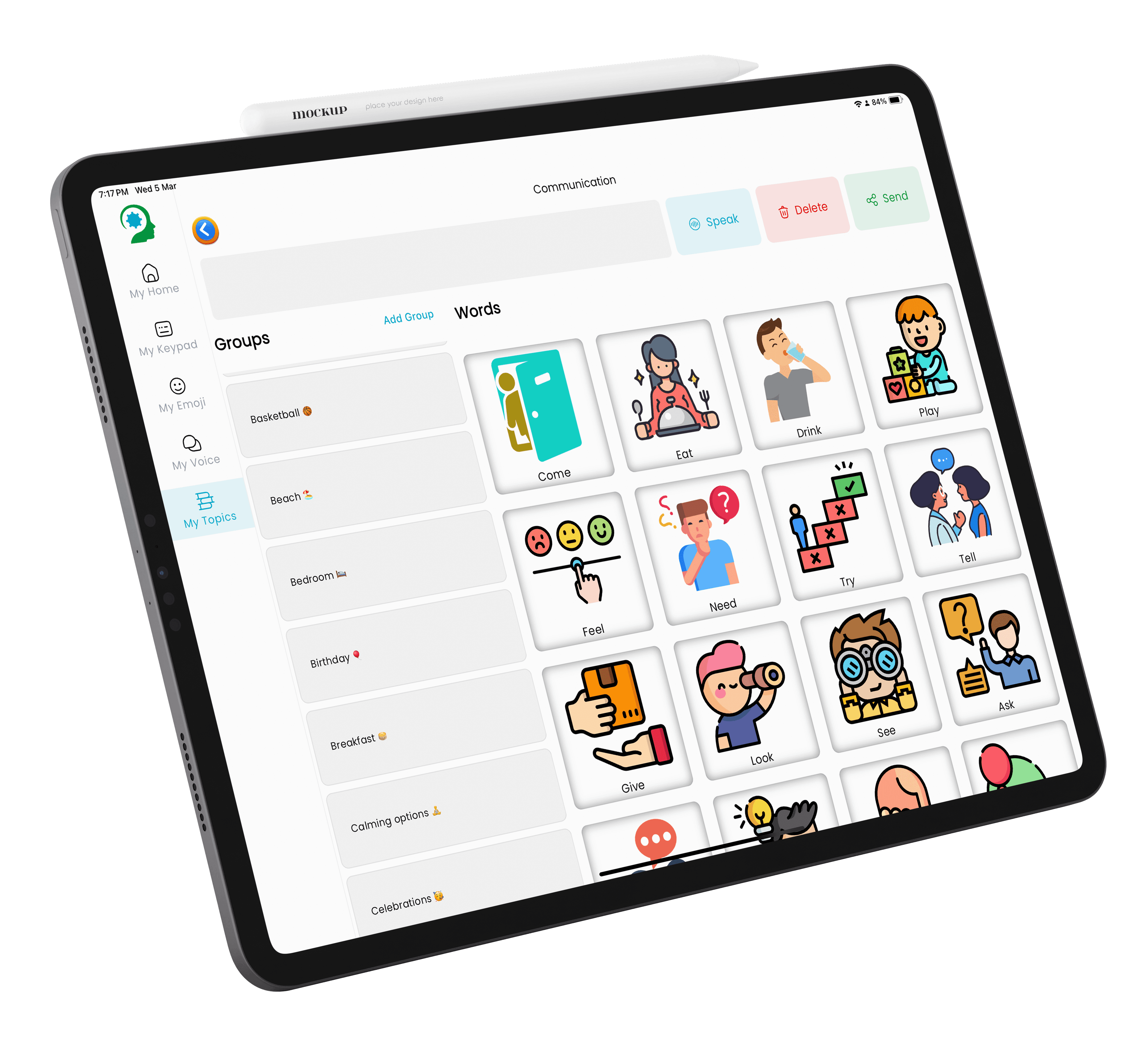AAC communication app and cognitive memory app synchronized workflows